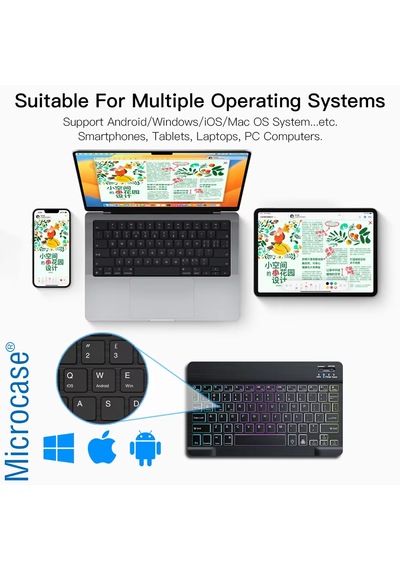Microcase Rgb Tablet Ve Telefonlar İçin Türkçe Bluetooth Klavye Ve Mouse Set - Al7815 Mor