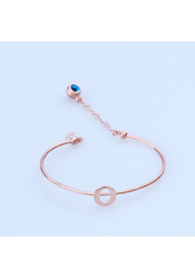 Rose Gold Kaplama Nazar Boncuklu O Harfi Gümüş Bileklik Gümüş