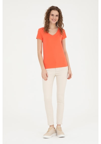 U.S. Polo Assn.  Kadın Nar Çiçeği V Yaka Basic Tişört 50280068-VR039
