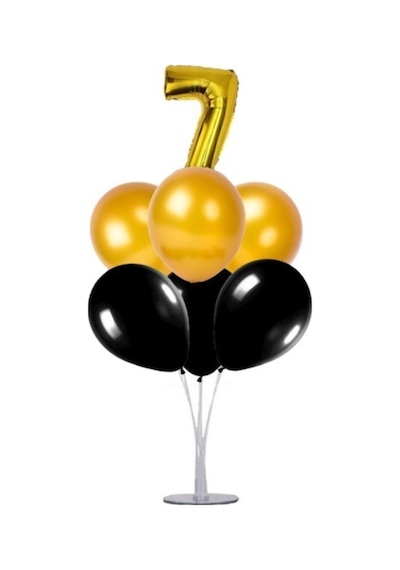 7 Yaş Rakam Folyo Balon Altın Gold 40 CM Balon Stand. 6 Adet Bal