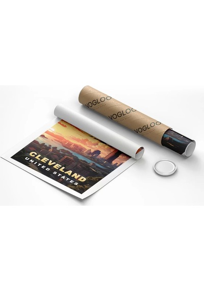 Çerçevesiz Poster Gün Batımında Şehir Silüeti