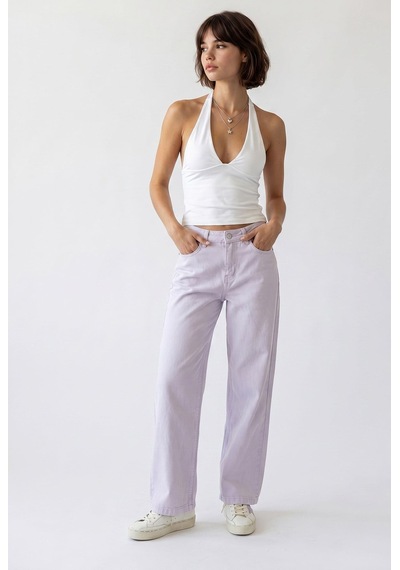 Mixray 2128 Kadın İnce Mevsimlik Yüksek Bel Wide Leg Denim Pantolon Lila