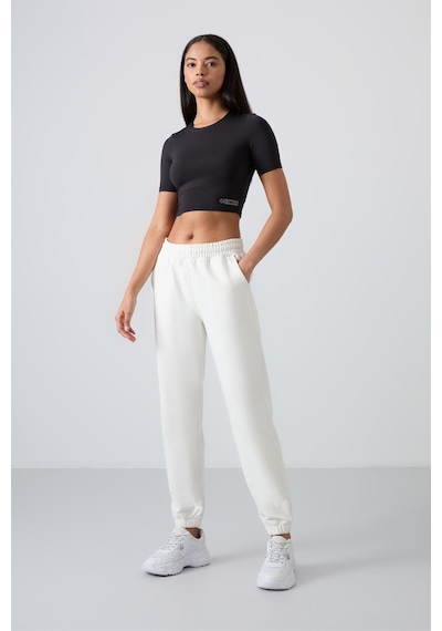 Tommy Life Ekru Cepli Yüksek Bel Rahat Form Lastik Paça Kadın Eşofman Alt - 94583 Ekru