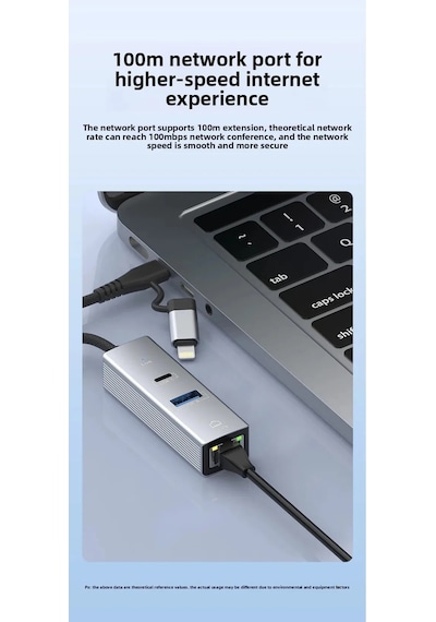 Usb + Lightning Girişli Lan Adaptör Usb 3.0 Çoklayıcı + Type-c Otg
