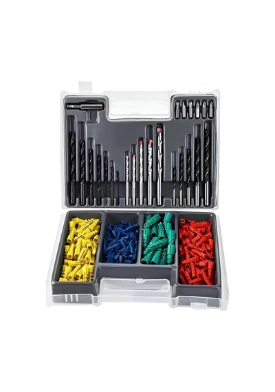 Matkap Ucu Set Duvar Metal Ahşap 17'li Delme 4 Çeşit Dübel 6 Farklı Yıldız Düz Bits Uç Organizer