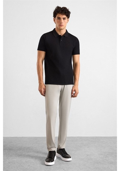 Süvari Siyah Slim Düz Baskısız Pike Düğmeli Polo Yaka Tişört Ts1014000459-s09