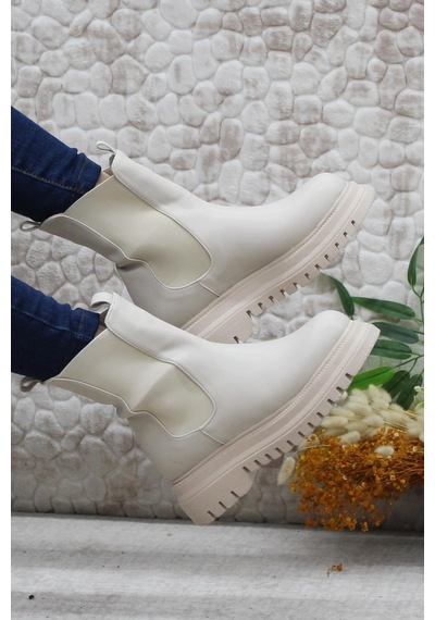 Mehmet Mete 351028 Bej Fashion Yiğimi Lastikli Sıcak Astar Kadın Bot 001