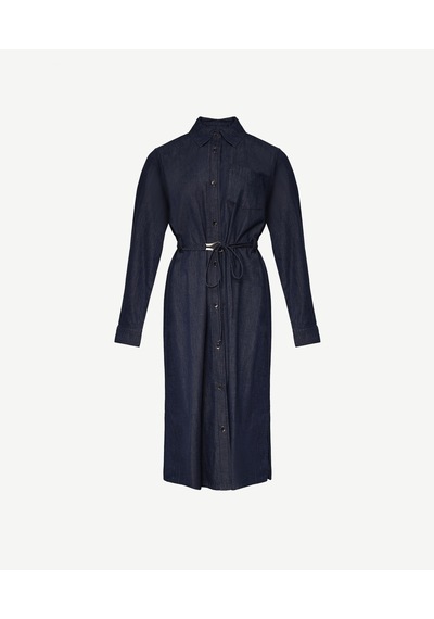 Yargıcı Kemer Detaylı Denim Elbise Koyu İndigo