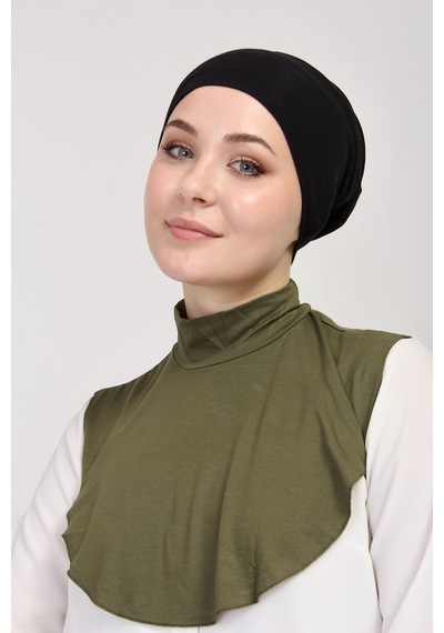 Manolyaşal İslamic Hijab Düz Balıkçı Yakalı Kurtarıcı Boyunluk Haki