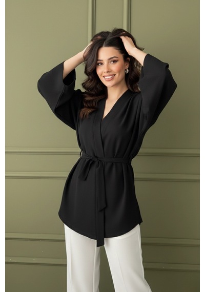 Kadın Kuşaklı Kimono 1177 Siyah