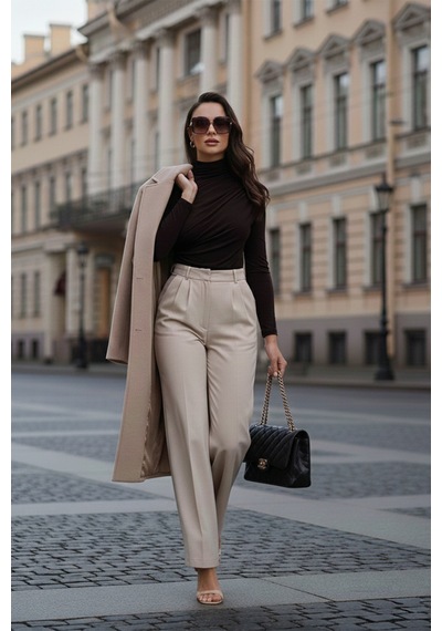 Lela Streç Büzgü Detaylı Slim Fit Dik Yaka Bayan Bluz 669925 Kahve