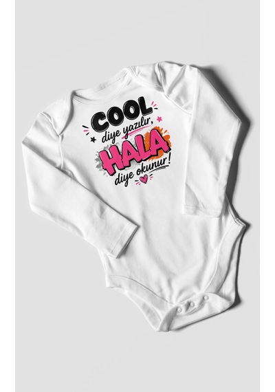 Morivokids Cool Diye Yazılır Hala Diye Okunur Uzun Kollu Bebek Body %100 Pamuk Beyaz