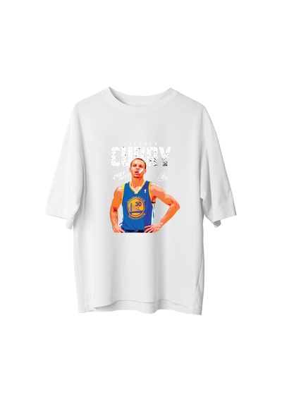 Paybuy Erkek Oversize Basketbol Sporcusu Şef Yemeği Baskılı Retro Tişört Beyaz