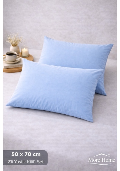 More Home Kapaklı Yastık Kılıfı 2 Adet 50X70 Mavi