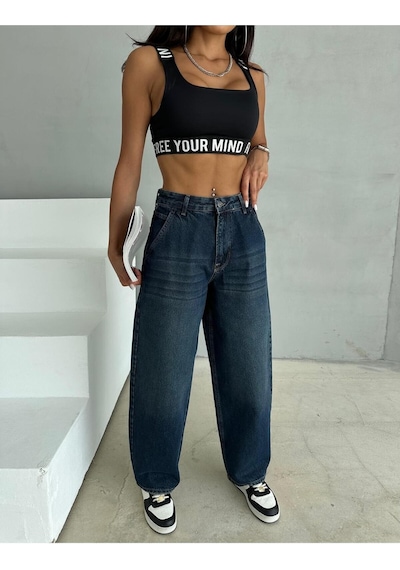 Zeo Basic Skater Tintli Balon Pantolon Tintli Mavi