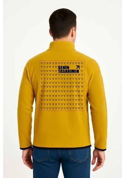 Defymoda Ön Arka Polar Kazak Dik Yaka - Sarı