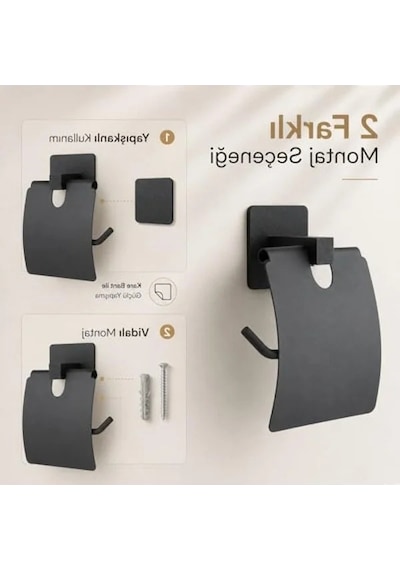 Modern Metal Tuvalet Kağıtlığı, Siyah Renk, Montaj Seçenekleri 16.5 x 12.2 x 11.2 CM