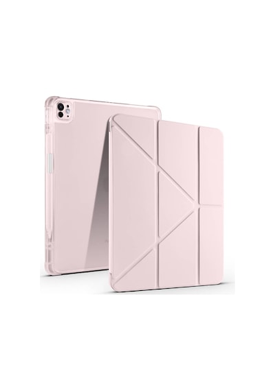 Maks Technology iPad Uyumlu Pro 13 2024 Kılıf Mkst Tri Folding Kalem Bölmeli Standlı Kılıf - Rose Gold Tablet Kılıfı