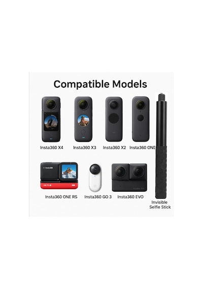 Lexroo Görünmez Selfie Çubuğu, Insta360 X3, X2, X4, X5, One Rs, Go 3, One X, Evo İle Uyumlu
