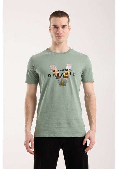 Maximodena Urban Grafik Baskılı Erkek T-shirt Streetwear Stil, Günlük Rahat Kalıp - Yeşil Haki