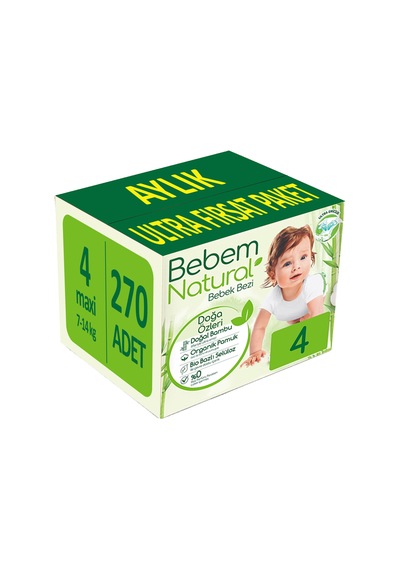 Bebem Natural Bebek Bezi 4 Numara Maxi Ultra Fırsat Paketi 270 Adet 3'lü