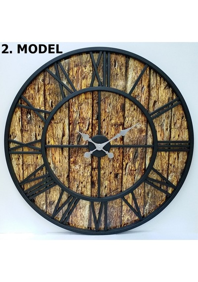 Otantik Ferforje Duvar Saati Dekoratif Metal 76Cm. Sessiz Çok Renkli