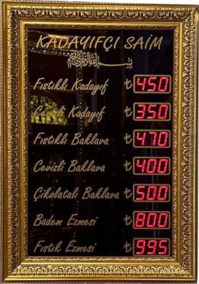 Dijital Fiyat Tabelası
