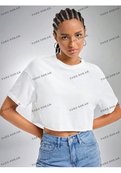 Startmore Crop Ckod-232913 Yaz Kıyafetleri Düşük Omuz Düz Crop Ckod-232913 Top Beyaz
