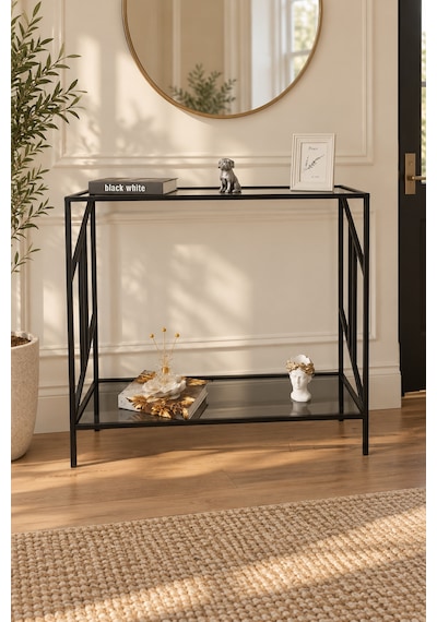 Teknor Siyah Çerçeveli Füme Camlı Modern Antre Dresuarı 100 Cm