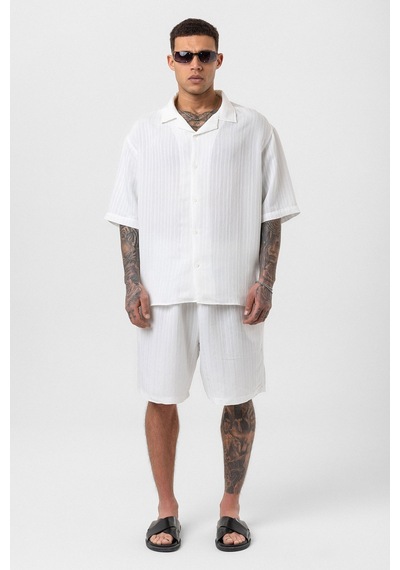 Oversize Modal Kumaş Şort Gömlek Takım Beyaz