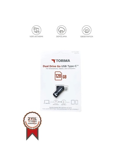 Özel Seri Dosya Taşıma Aktarım Usb Flash Bellek Type C Otg Çift Sürücülü 128gb Siyah