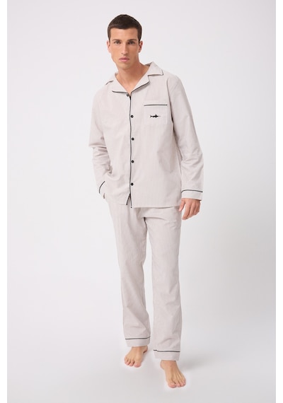 L'espadon Marısılk Premium Dokuma Uzun Kollu Uzun Paçalı Erkek Pijama Takımı-3217 Bej