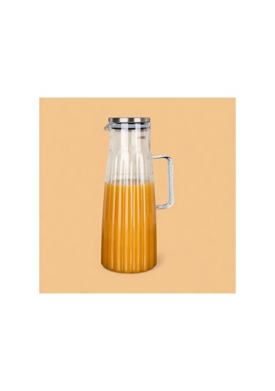 Lüks Metal Kapaklı Çizgili Borosilikat Sürahi 1500 Ml
