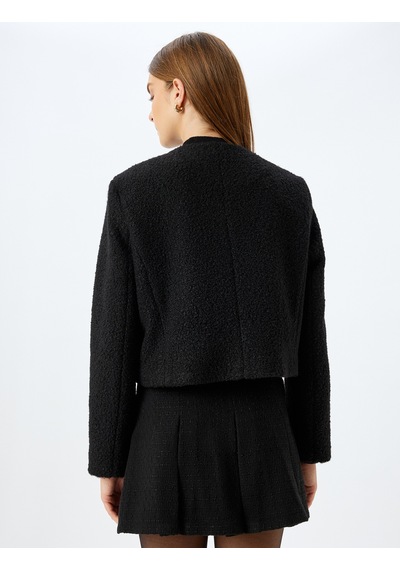 Koton Kapaklı Cep Detaylı Yakasız Crop Tüvit Blazer Ceket Siyah 5wak20059ew Siyah