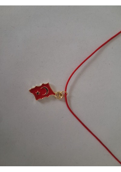 Set Kolye, Küpe, Makrome Bileklik Ay Yıldız, Türk Bayrağı, Kırmızı Boyalı, Tek Yüzlü Hediye Ambalajlı