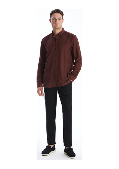 Lcw Vision Bordo Slim Fit Uzun Kollu Armürlü Erkek Gömlek