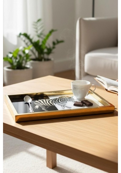 Pleksi Tepsi, Servis Sunum Tepsi, Zebra Desen Gold