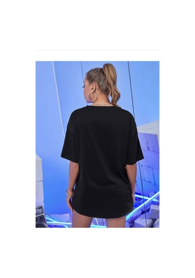 Medinenur Neon Kelebek Baskılı Kadın Tshirt Siyah