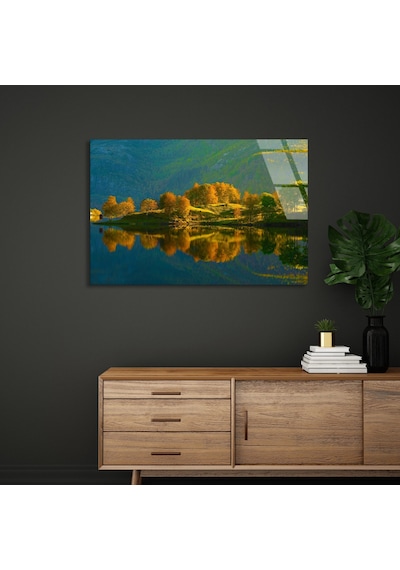 Yeşil Göl Adası - Cam Tablo - Deg1294 90 X 60 Cm