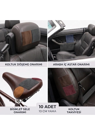 Halfart Kendinden Yapışkanlı Alcantara Tamir Yaması 10x10 Cm 10 Adet Süet Kumaş Deri Koltuk Araba Onarım Yaması Mor