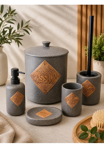 5 Parça Vilya Collection Lüx Gray Banyo Seti-6003 Gri