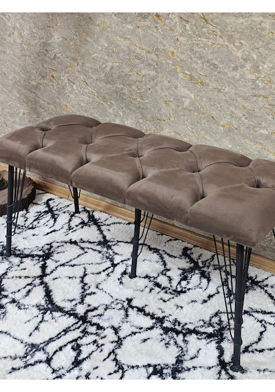 Zafir Metal Siyah Tel Ayaklı 100 Cm Puf Bench - Puf - Bench - Oturak - Mutfak Oturağı - Antre Oturağı Kahverengi