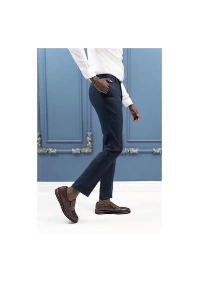 Notra Slimfit Pamuklu Kendinden Çizgili Mevsimlik Kumaş Pantolon Lacivert