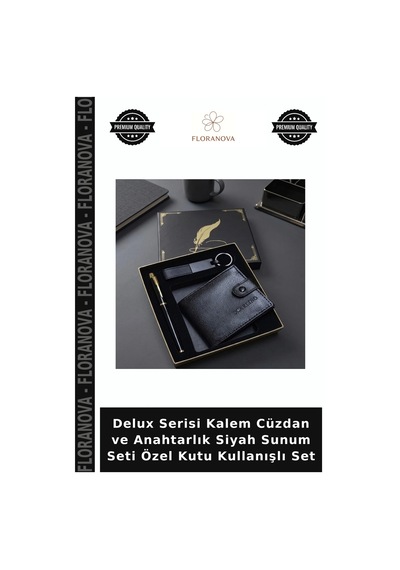 Floranova Delux Serisi Kalem Cüzdan Ve Anahtarlık Siyah Sunum Seti Özel Kutu Kullanışlı Set Çok Renkli