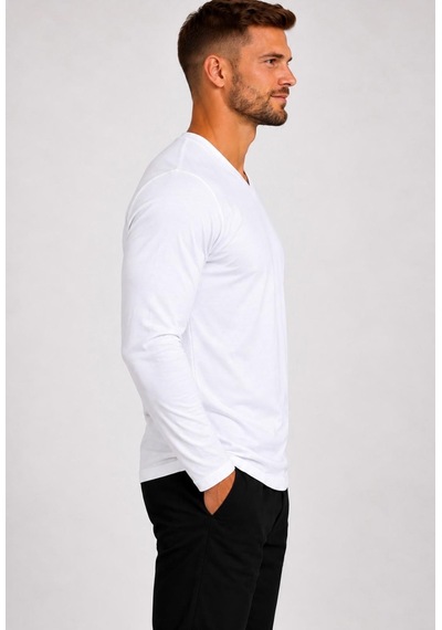 Axxel Erkek V Yaka Uzun Kollu T-shirt-d8004 Beyaz