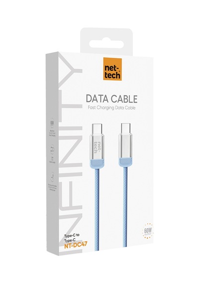 Nettech Nt-dc47 60w Plastik 100 Cm Type-c To Type-c Şarj Ve Data Kablosu Mavi