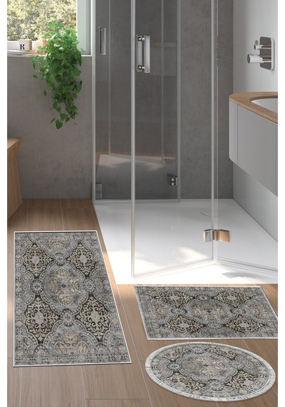 Dekoreko Kaymaz Taban Djt 3 Lü Banyo Paspas Takımı Trend Karışık Modern 659m Bej