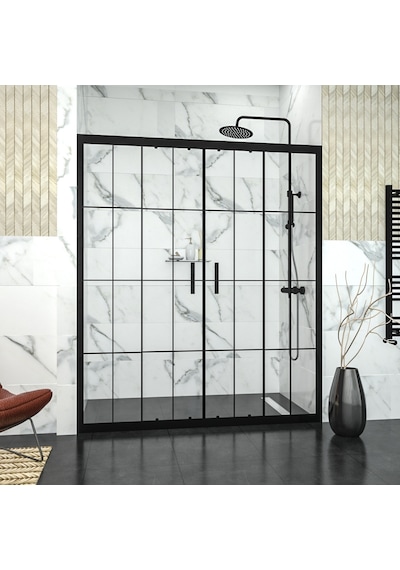 Tekno Duş Black Castor 6mm Karolajlı Orta Açılır 2 Sabit 2 Sürgü İki Duvar Arası Duşakabin Siyah