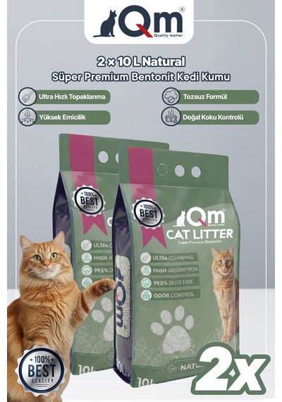 Qm Natural Süper Premium Bentonit Kedi Kumu 10 L X 2 Adet