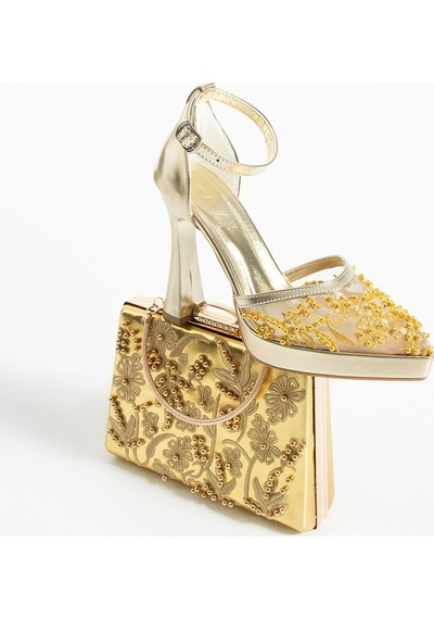 Dabab Shoes Pearly Gold Ayakkabı Çanta Kombin Platformlu 11cm Topuklu İncili Bantlı Abiye Ayakkabı Ve Çanta Seti Altın Kombin Dabab Shoes Pearly Gold Ayakkabı Çanta Kombin Platformlu 11cm Topuklu İncili Bantlı Abiye Ayakkabı Ve Çanta Seti Altın Kombin